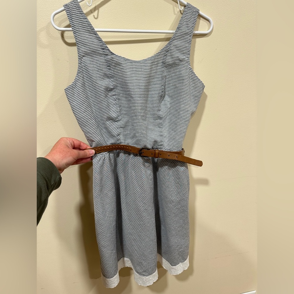 Striped Sleeveless Dress with Brown Belt